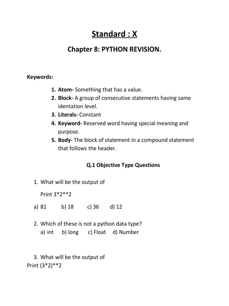 Standard: X: Chapter 8: PYTHON REVISION | PDF | Reserved Word | Control ...