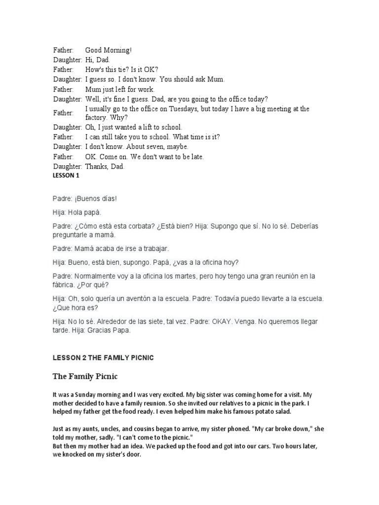 Lesson 1 The Family Picnic PDF Noun Grammatical Number