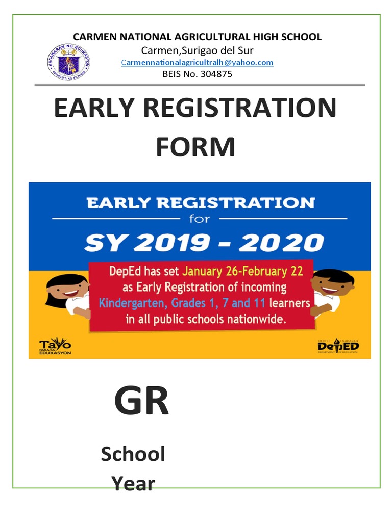 Early Registration Form - Carmen High School | PDF