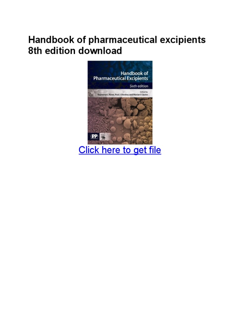 Handbook of Pharmaceutical Excipients 8th Edition | PDF ...