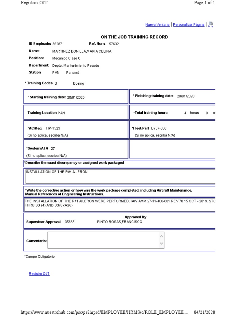OJT Record for Maria Celina Martinez | PDF