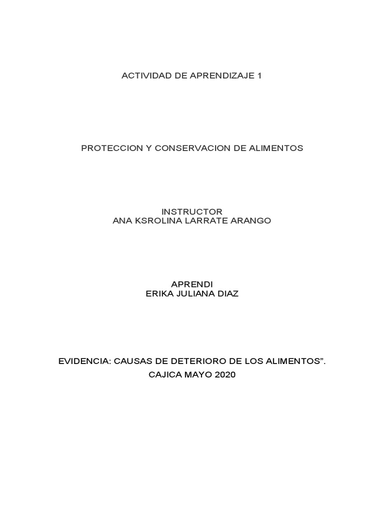 Causas del Deterioro de Alimentos | PDF | Conservación de los alimentos ...