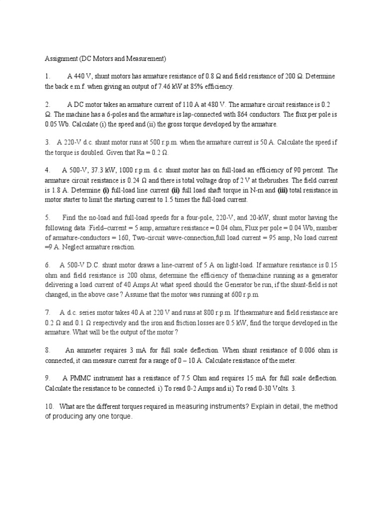 Assignment (DC Motors and Measurement) | PDF | Electric Motor | Power ...