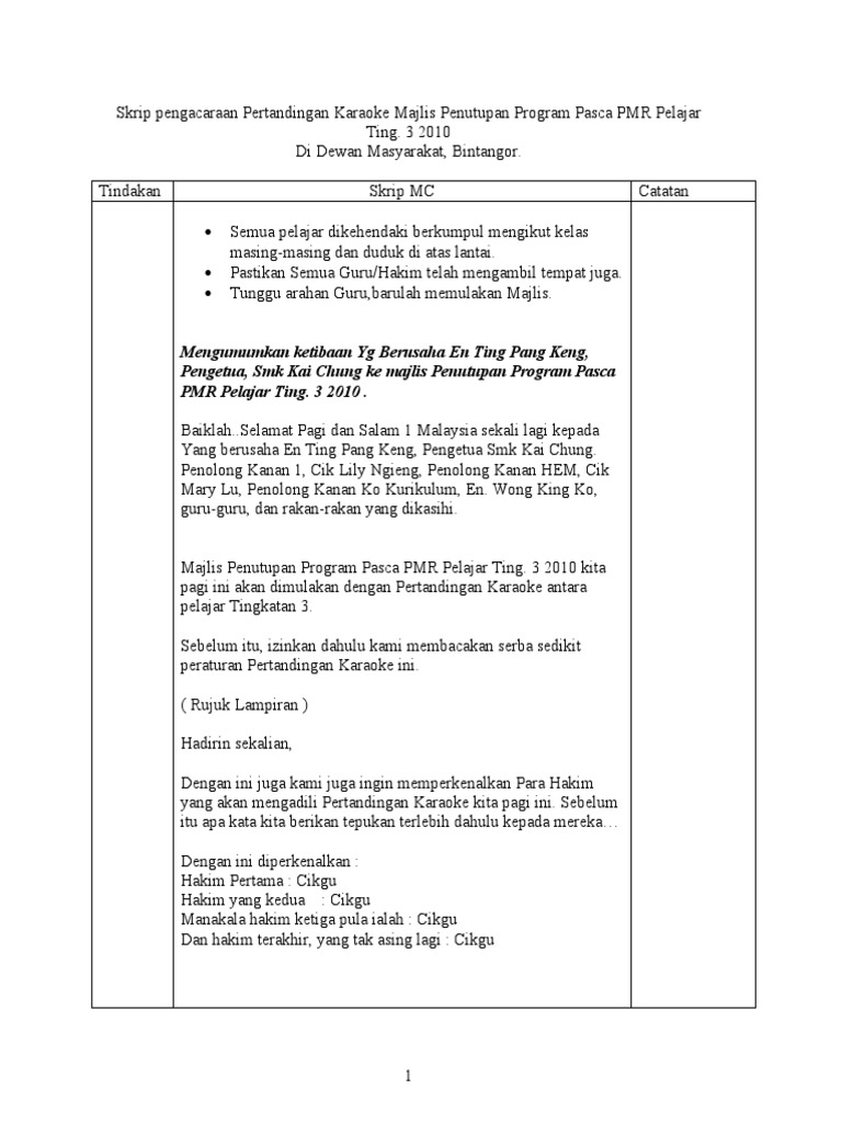 Contoh Skrip MC Program Pasca PMR New  PDF