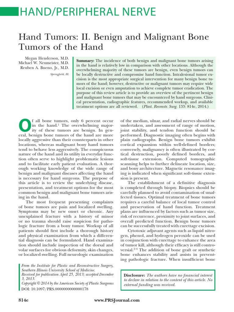 Hand Tumors Benign and Malignant Bone Tumors of The Hand | PDF ...