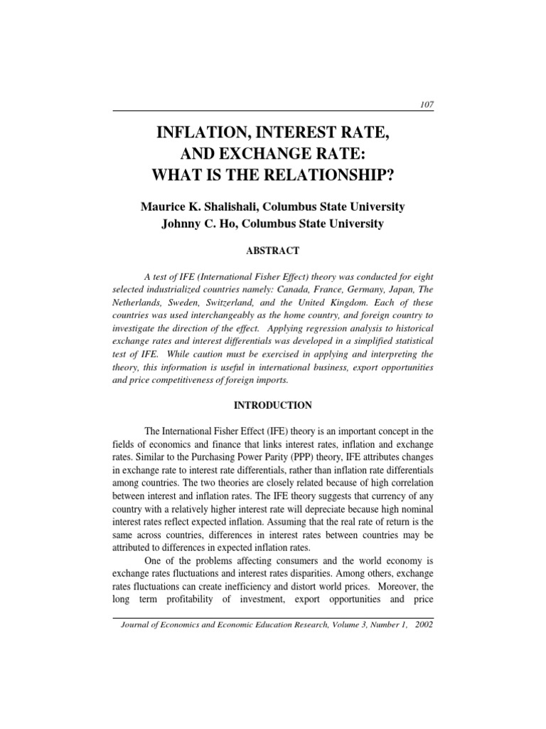 Testing the International Fisher Effect Theory An Analysis of Interest