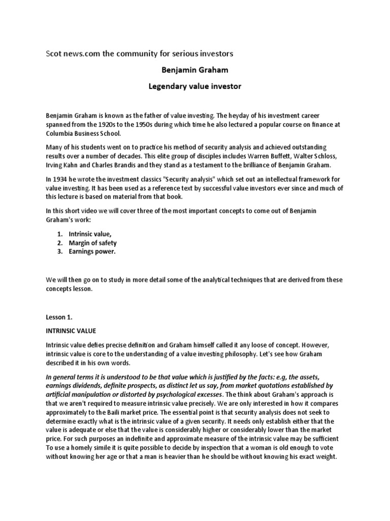 Benjamin Graham's Value Investing Principles | PDF | Value Investing ...