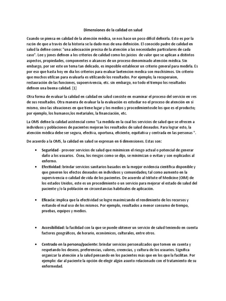 Dimensiones de la Calidad en Salud | PDF | Sistema de salud | Evaluación