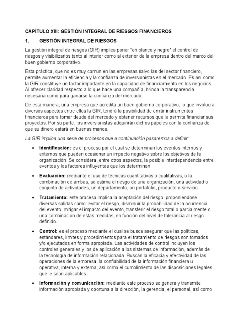 Gestión Integral de Riesgos Financieros | PDF | Riesgo | Política