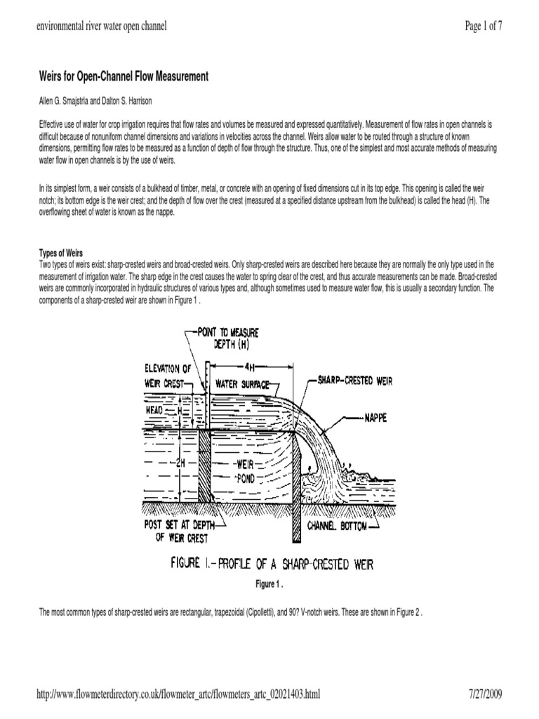 Measuring Water Flow Selecting and Using Weirs in Open Channels PDF River Nature