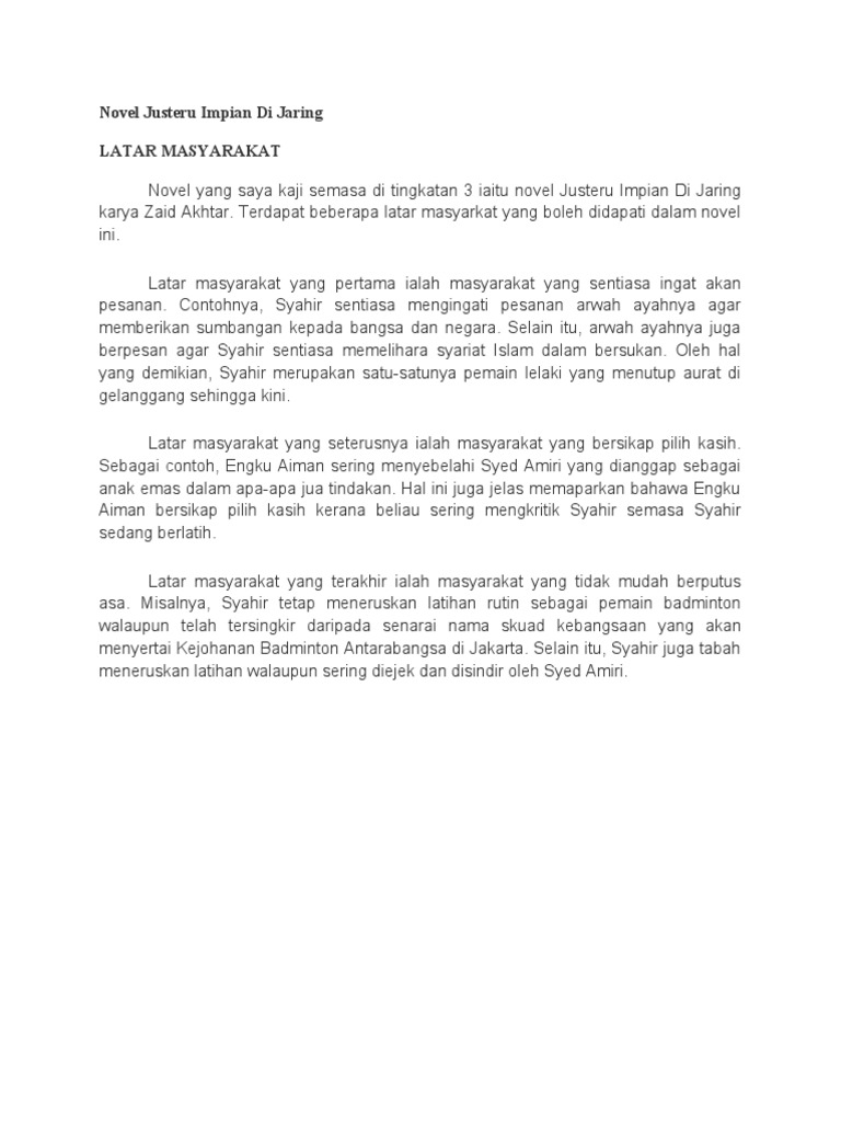 Novel Justeru Impian Di Jaring Pdf