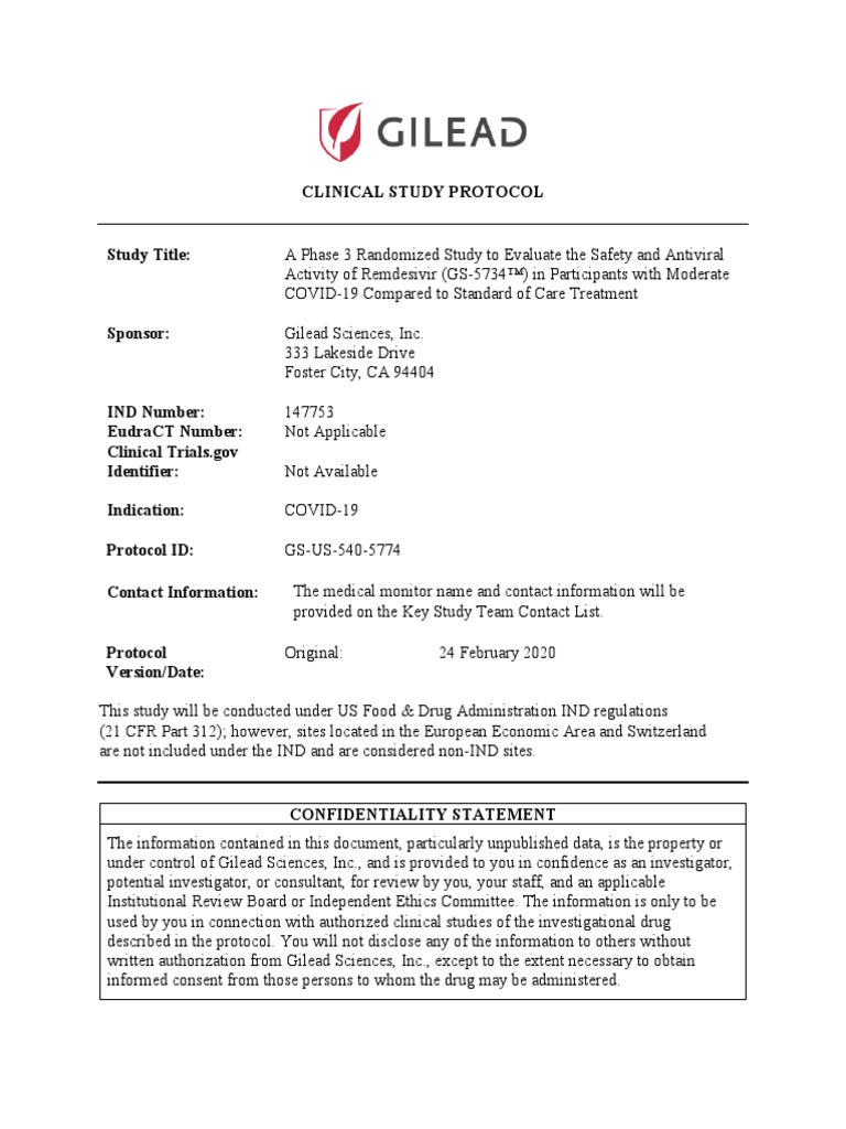 Gileaij: Clinical Study Protocol Study Title | PDF | Institutional ...