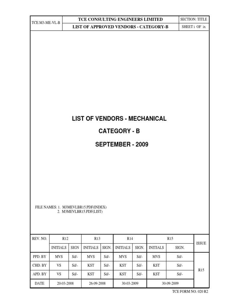 Vlbr15index List of Approved Vendors - Category B - Index | PDF | Pipe ...