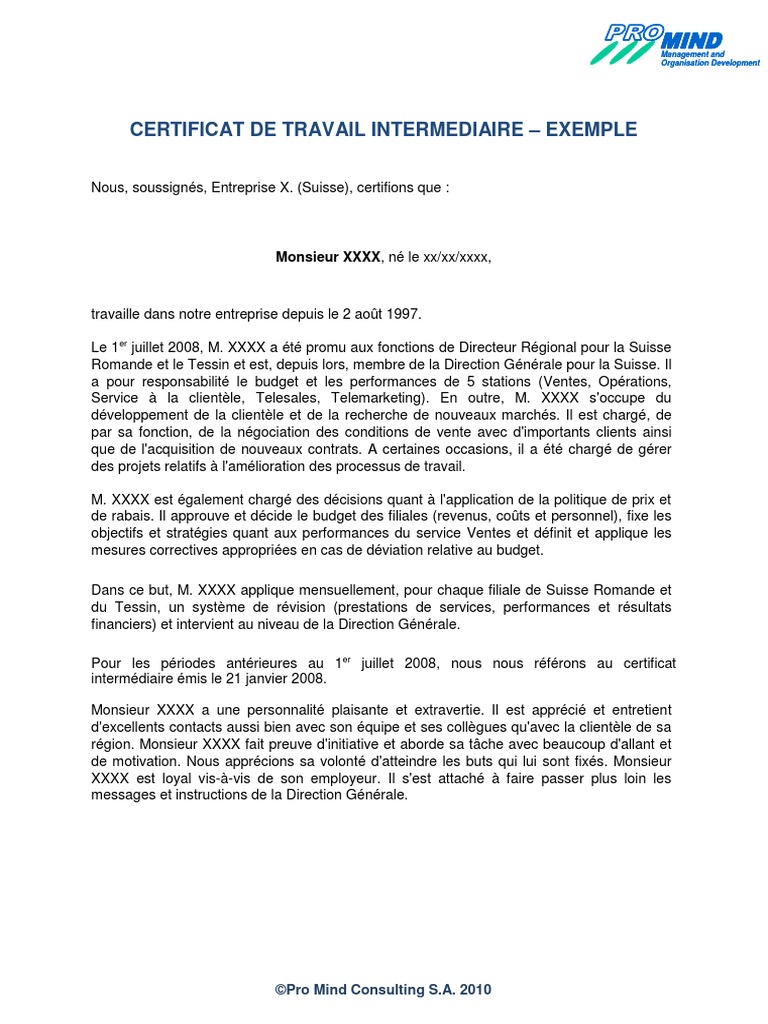 Blog RH Certificat de Travail Exemple