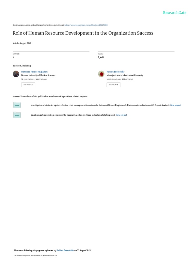 Role of Human Resource Development in The Organization Success | PDF