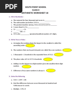 South Point School Class Ii Arithmetic Worksheet 18: 1. Fill in The Blanks