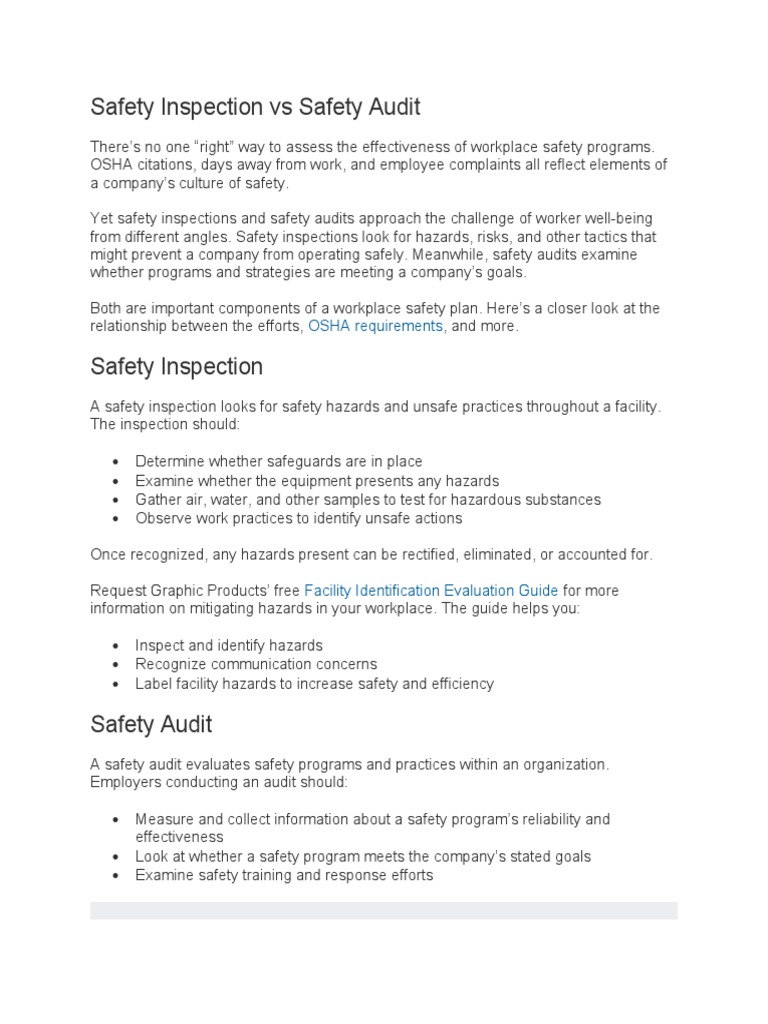 The Differences Between Safety Inspections and Safety Audits Key