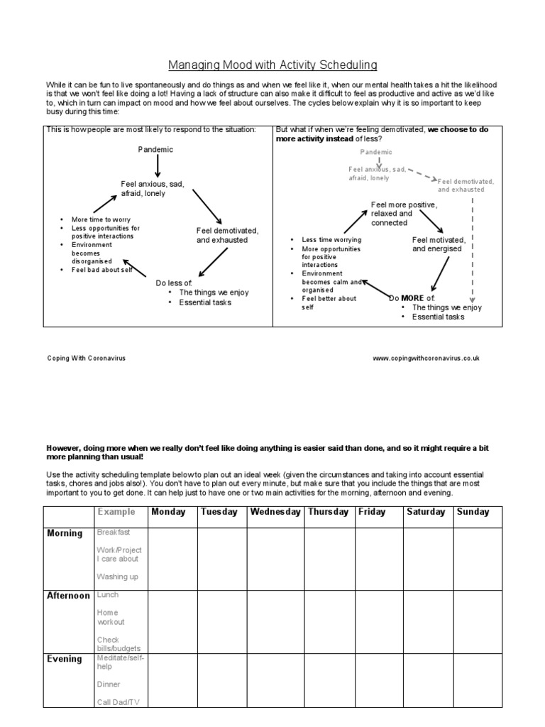 Activity Scheduling for Mental Health | PDF | Psychological Concepts ...