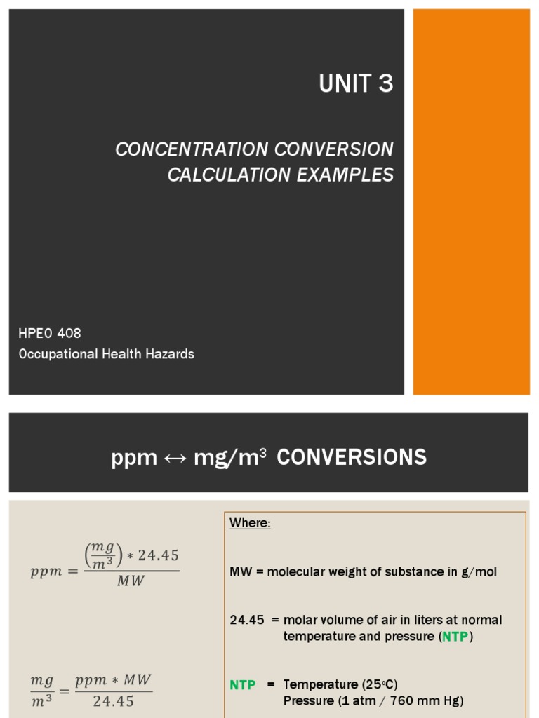Unit 3: Concentration Conversion Calculation Examples | PDF