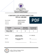 Certificate of Recomputed Final Grade