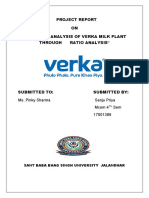 Project Report ON "Financial Analysis of Verka Milk Plant Through Ratio Analysis"