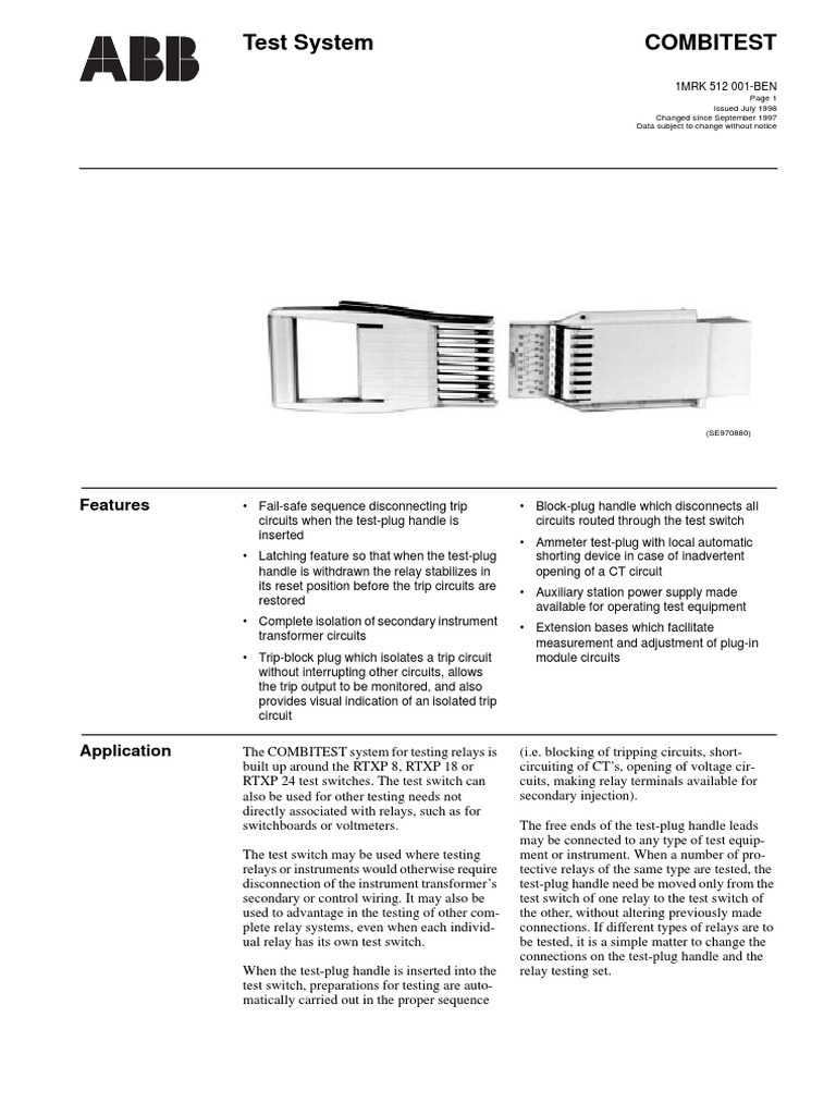 ABB COMBITEST RTXP Test Switch Manual | PDF | Switch | Relay