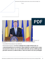 Klaus Iohannis - Se Redeschid Mall-Urile, Sălile de Fitness Și Piscinele Exterioare. Starea de Alertă Va Fi Prelungită - Tion