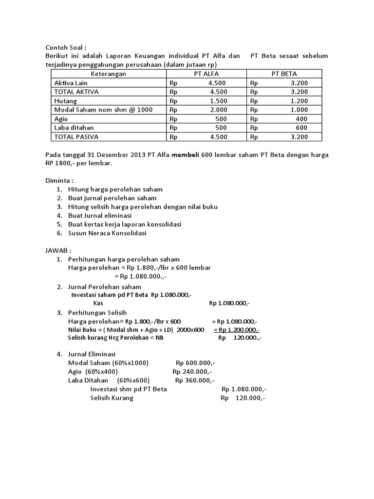 Contoh Soal Perhitungan Saham Dikdasmen