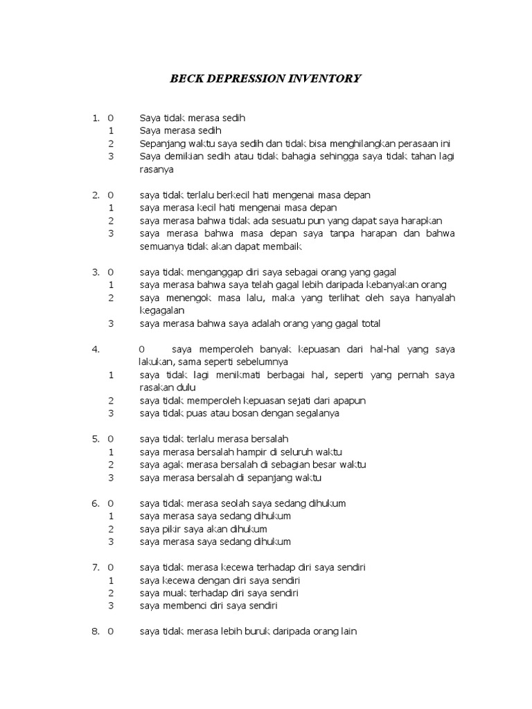 Panduan Beck Depression Inventory | PDF | Pengembangan Diri