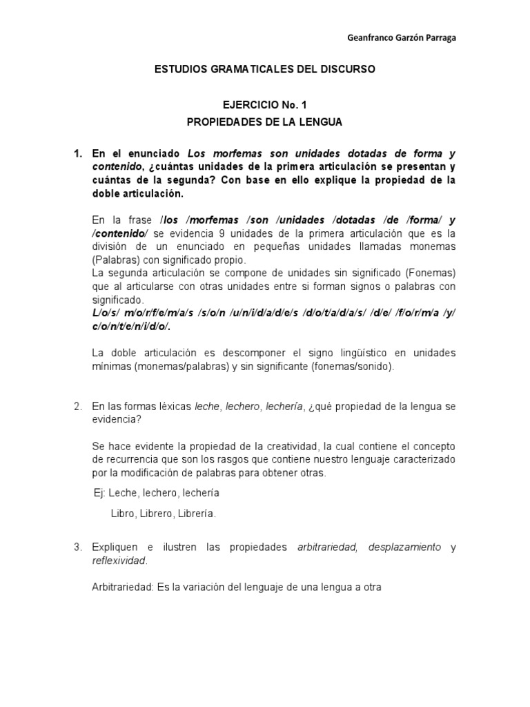Ejercicio Propiedades de La Lengua | PDF | Artes del Lenguaje y ...