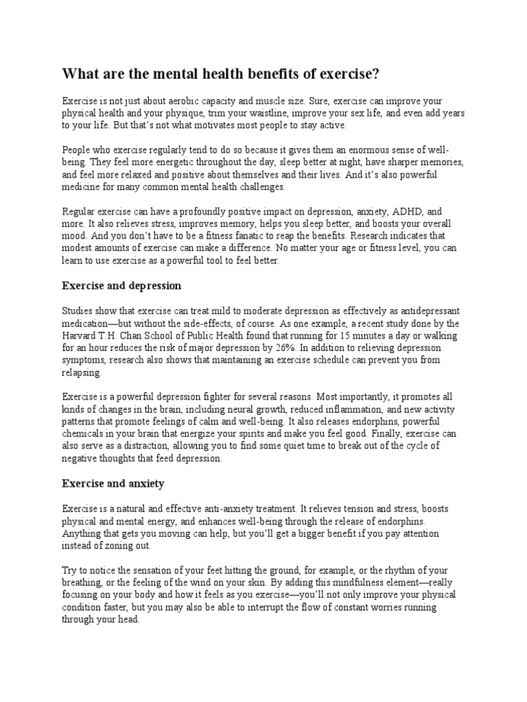Mental Health Benefits of Exercise | PDF | Major Depressive Disorder ...