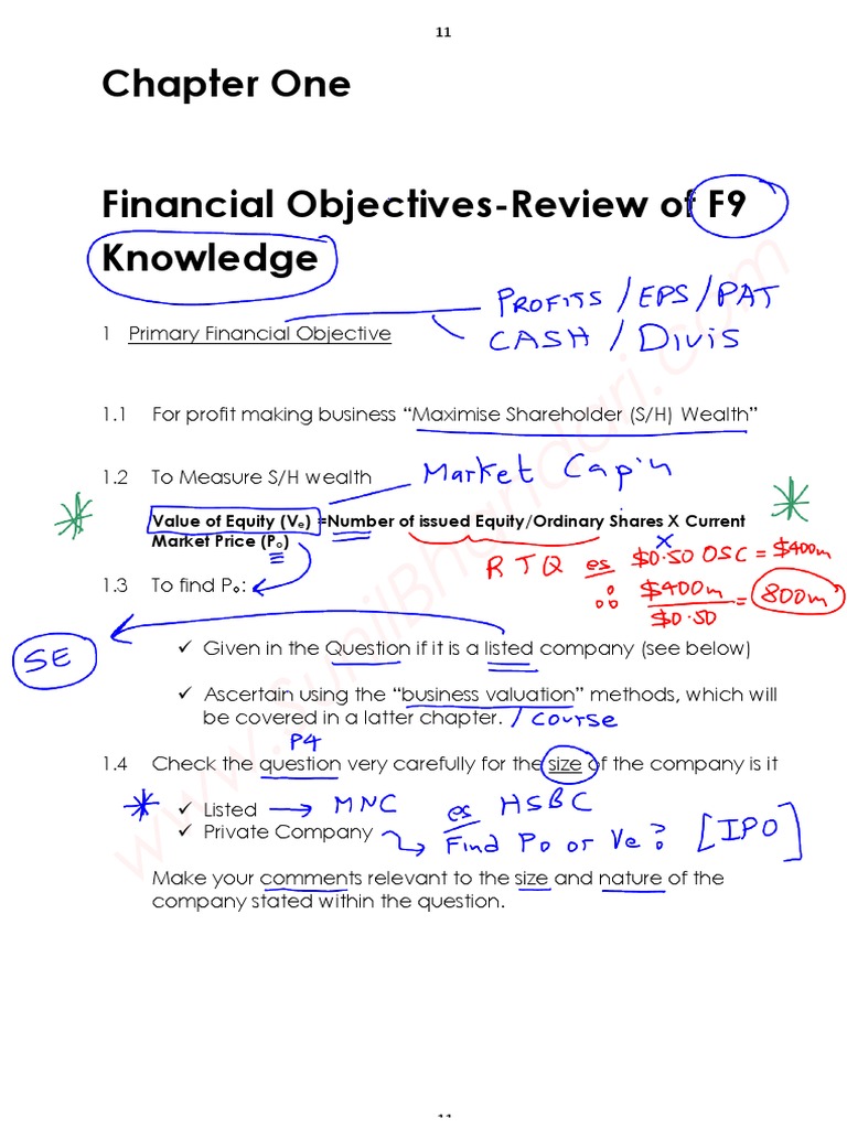 Chapter One Financial Objectives-Review of F9 Knowledge | PDF | Cost Of ...