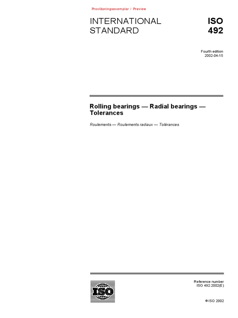 International Standard Rolling Bearings Radial Bearings Tolerances PDF International