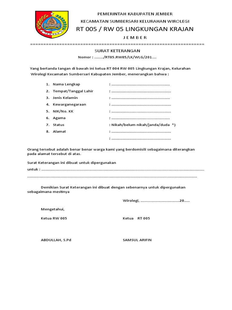 Form Pengantar RT 05 | PDF