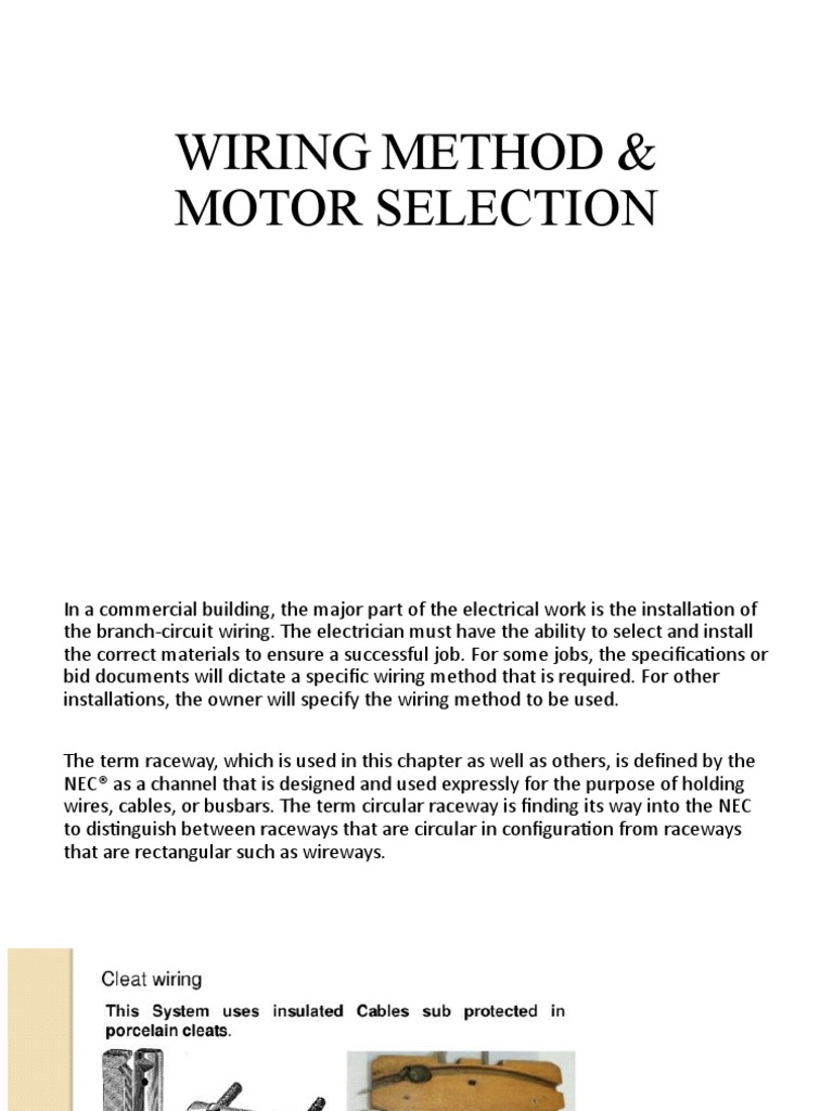 Wiring Method & Motor Selection PDF Electric Motor Electrical Wiring