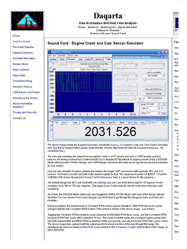 Daqarta Sound Card Engine Crank and Cam Sensor Simulator PDF