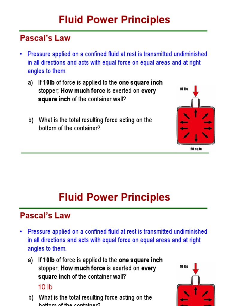 Fluid Power Principles: Pascal's Law | PDF | Hydraulics | Valve