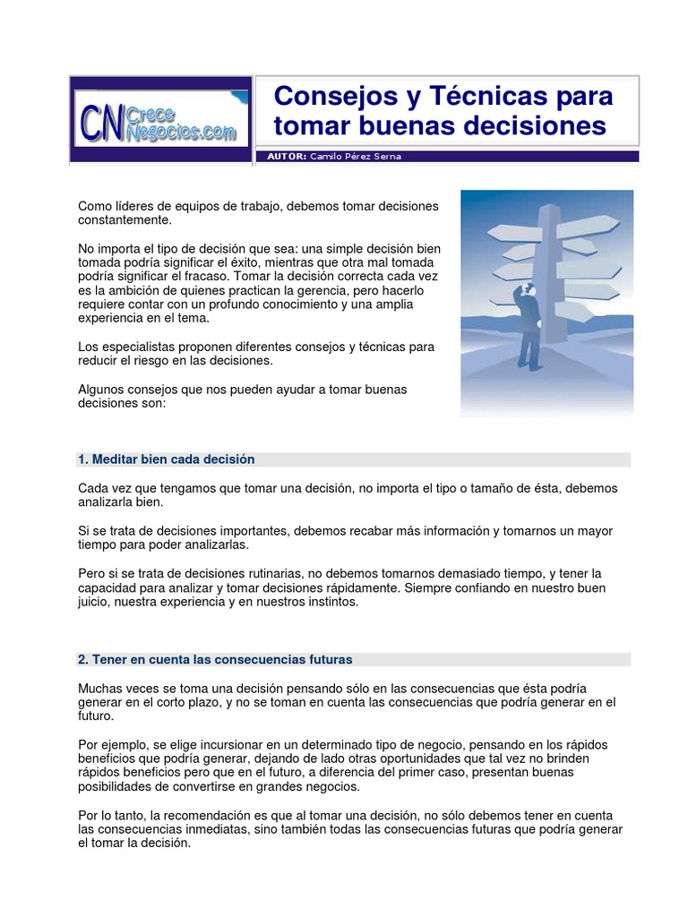 Consejos Y Tecnicas Para Tomar Buenas Decisiones CreceNegocios 