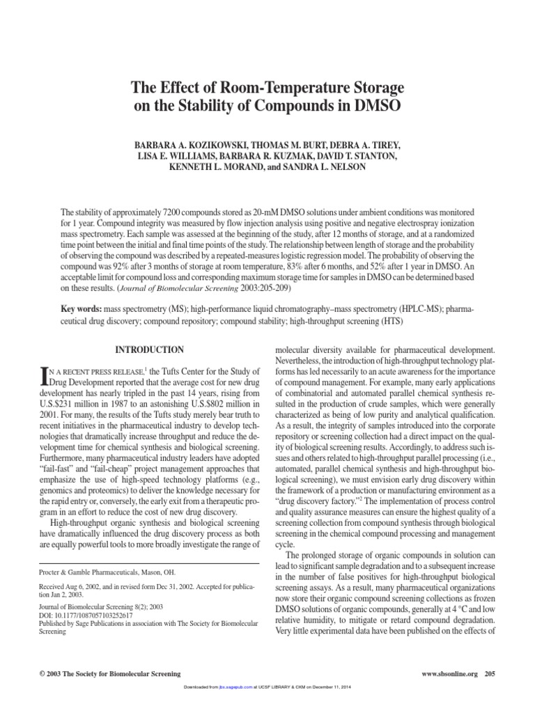 The Effect of Room-Temperature Storage On The Stability of Compounds in ...
