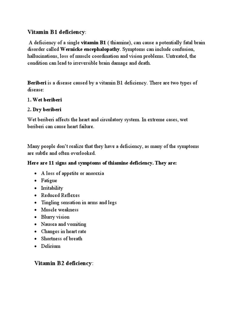 The Signs and Symptoms of Vitamin B1 and B2 Deficiencies Understanding