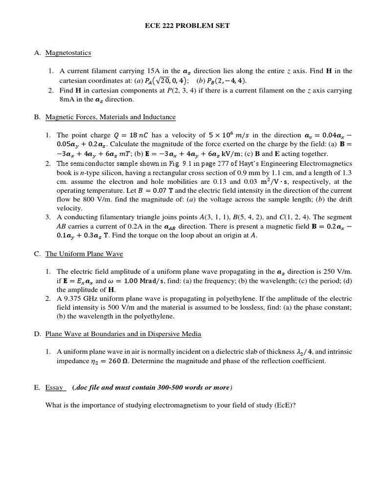 Ece 222 Problem Set Ab Carries A Current Of 0 2a In The Pdf