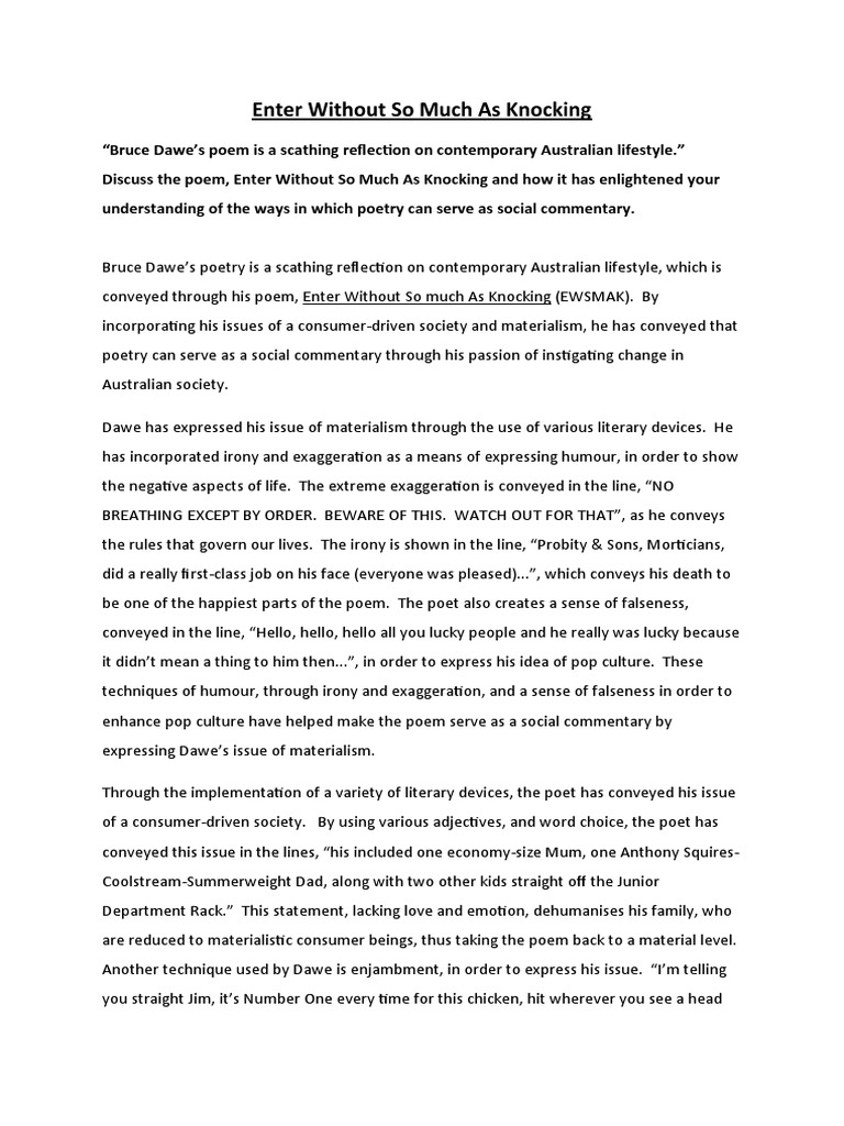 Enter Without So Much As Knocking | PDF | Poetry