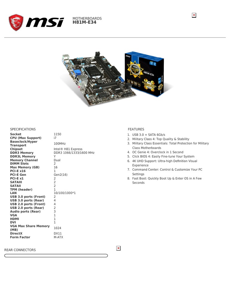 Motherboards Specifications Features PDF