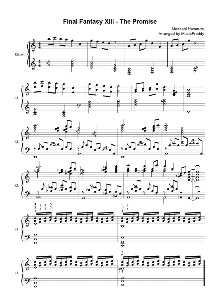 Final Fantasy Xiii The Promise Piano Sheet Music Final Fantasy Square Enix
