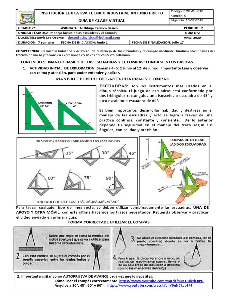 ángulo De 30 Grados Con Escuadras 7°dibujot Basico2pguia2 | PDF | Triángulo | Geometría