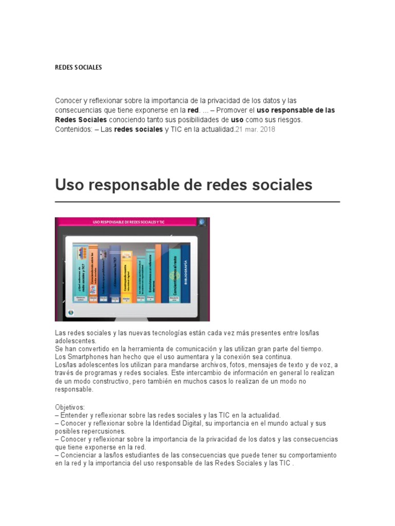 Uso Responsable REDES SOCIALES | Descargar gratis PDF | Servicio de ...