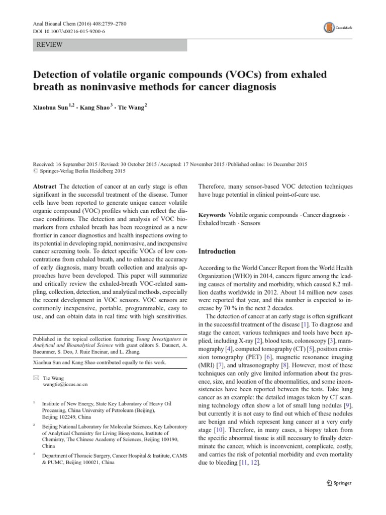 Detection of Volatile Organic Compounds (Vocs) From Exhaled Breath As ...