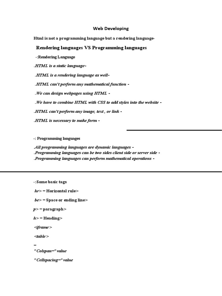 Web Developing: - HTML Is Not A Programming Language But A Rendering ...