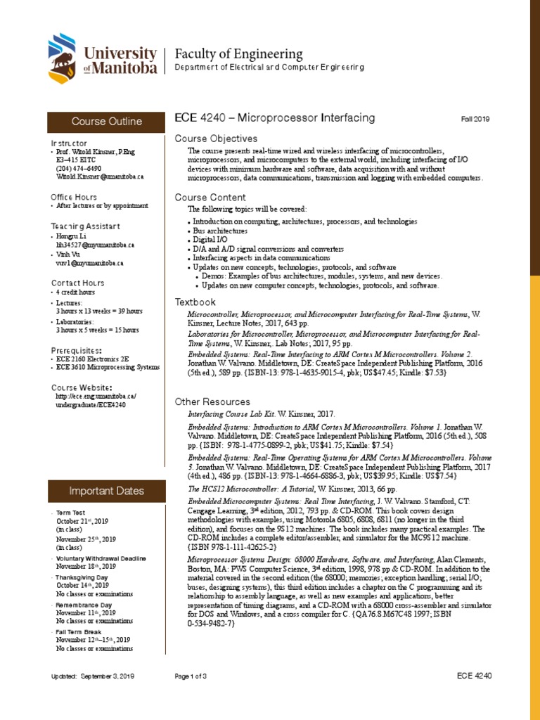 Microprocessor Interfacing Course ECE 4240 | PDF | Data Transmission ...