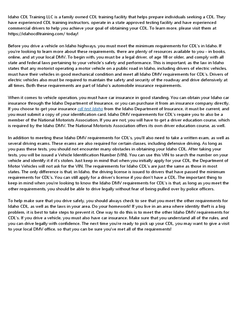 213836idaho CDL Practice Test | PDF